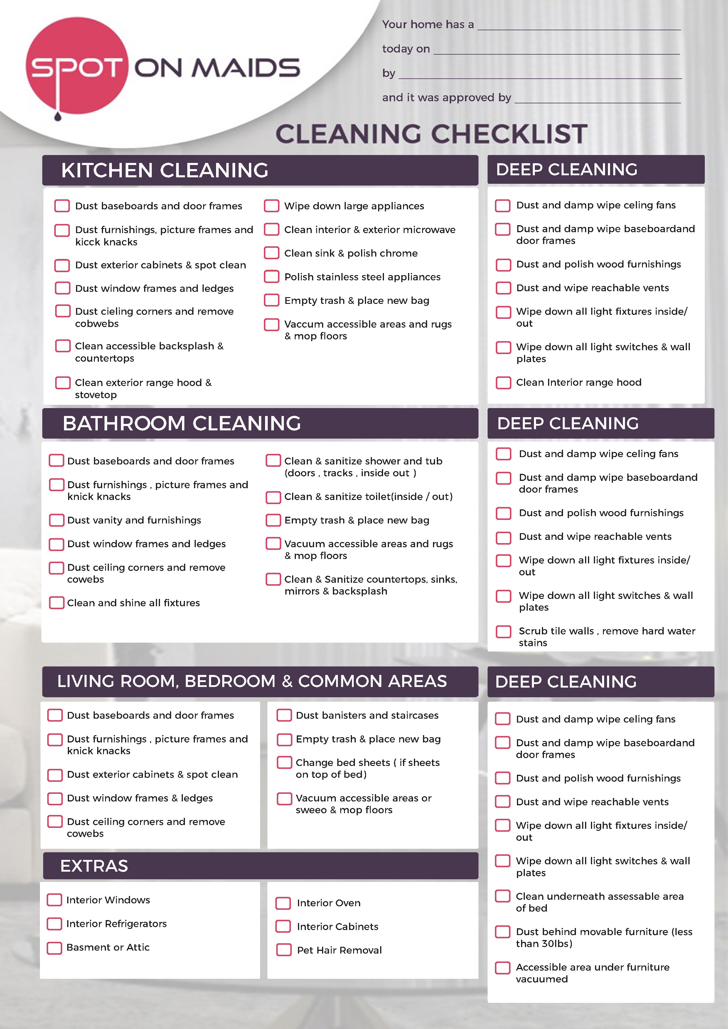 Cleaning Checklist