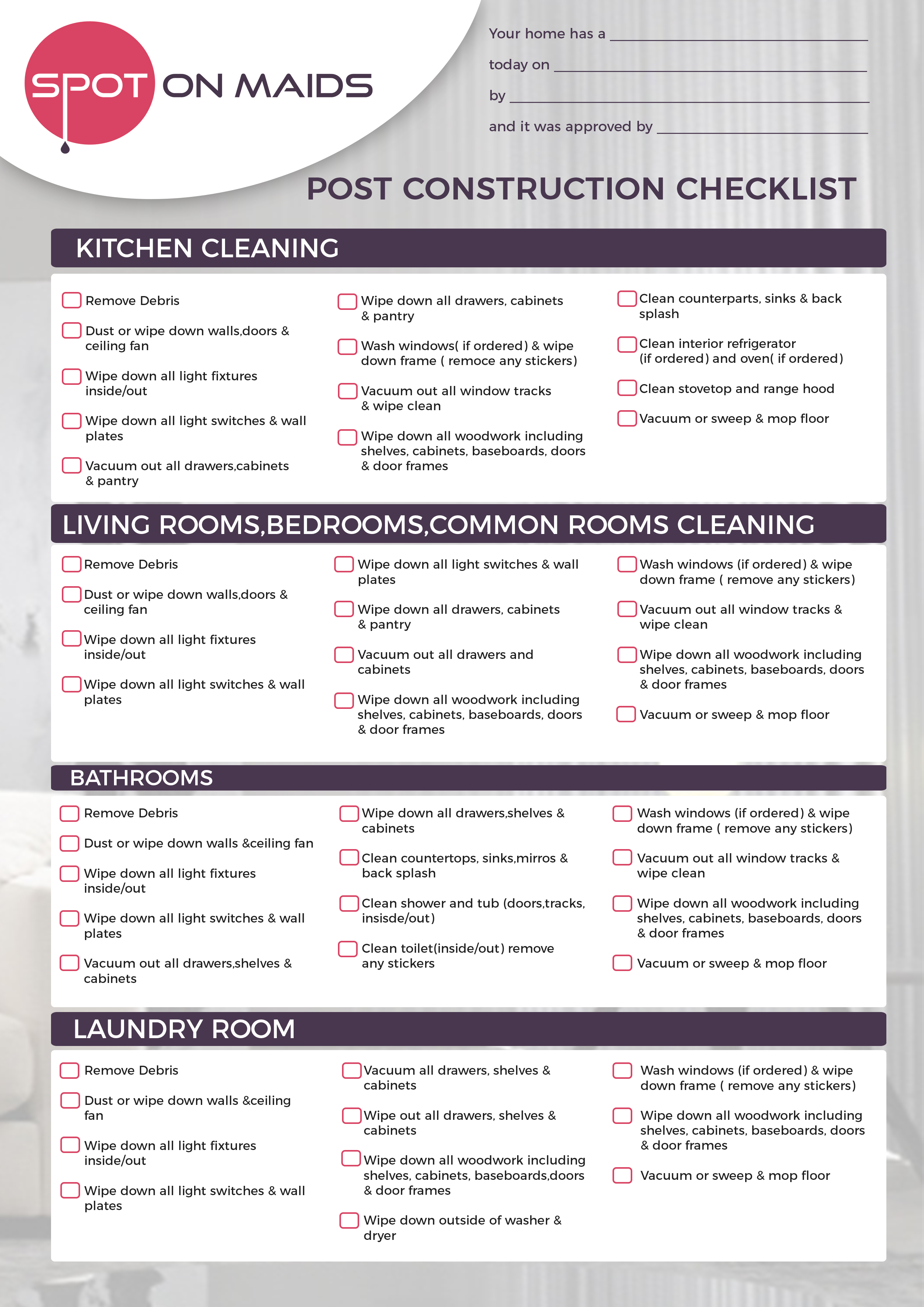 Cleaning Checklist